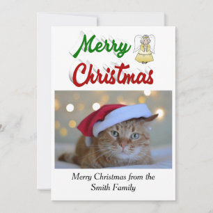 Merry Christmas Angel photo red green script Holiday Card
