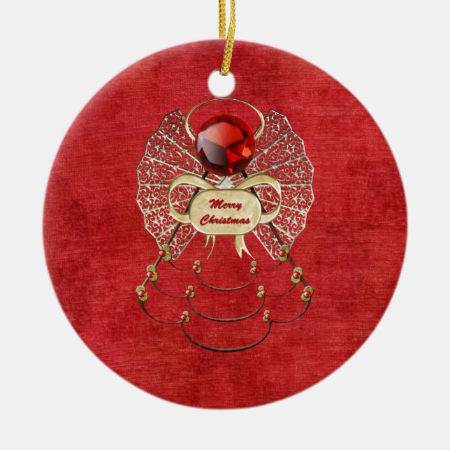 Merry Christmas Angel - Red Ceramic Ornament (Front)