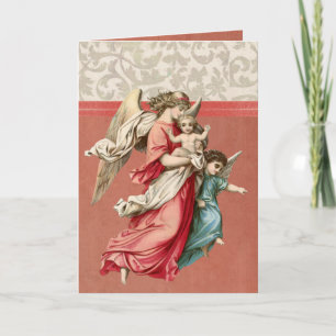 Merry Christmas Angel Red Gold Vintage Holiday