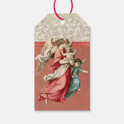  Merry Christmas Angel Red Gold Vintage Holiday Gift Tags