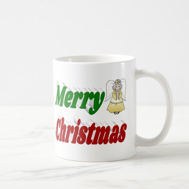 Merry Christmas Angel red green half typography  Coffee Mug (Right)