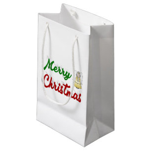 Merry Christmas Angel red green script Small Gift Bag