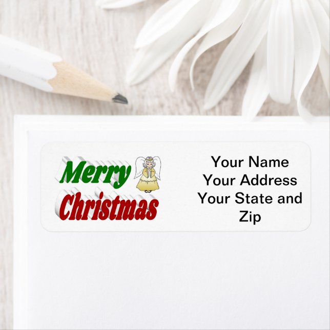 Merry Christmas Angel red green typography Label (Insitu)