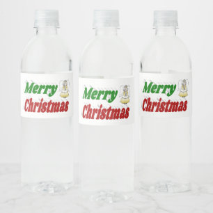 Merry Christmas Angel red green typography Water Bottle Label