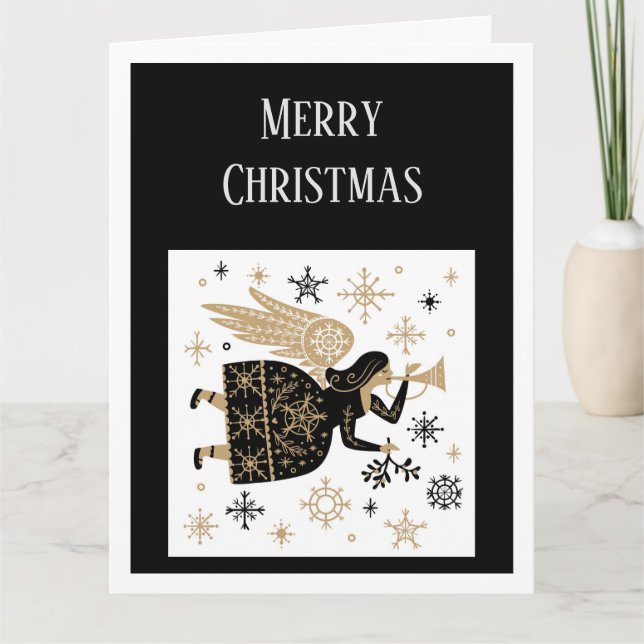 Merry Christmas Angel Stars Art Card (Front)