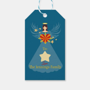 Merry Christmas Angel Stars Blue Personalized Name Gift Tags