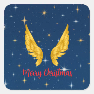 Merry Christmas Angel Wings Square Sticker