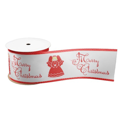 Merry Christmas Angel with Candle Satin Ribbon