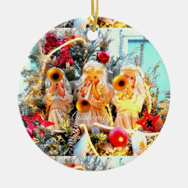 Merry Christmas angels customized Ceramic Ornament (Front)