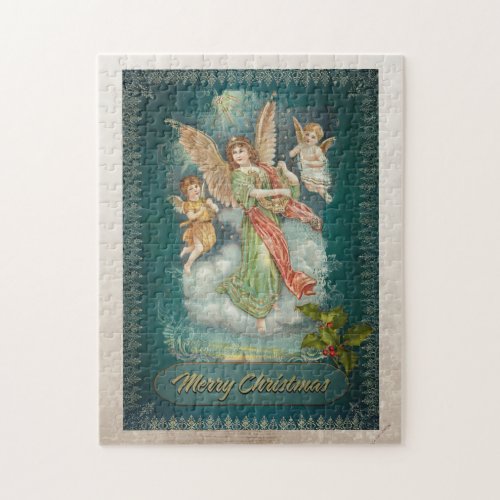 Merry ChristmasAngels Retro  Jigsaw Puzzle