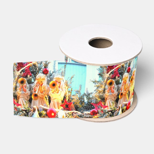 merry christmas angels trumpeting grosgrain ribbon (Spool)