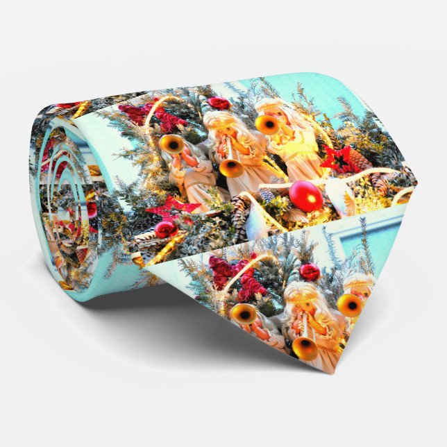 merry christmas angels trumpeting neck tie (Rolled)