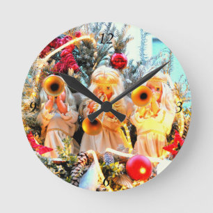 merry christmas angels trumpeting round clock