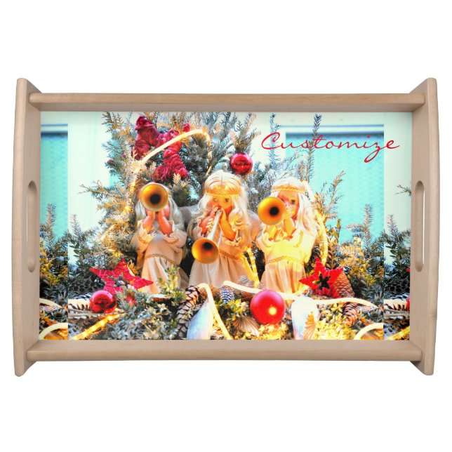 merry christmas angels trumpeting serving tray (Front)