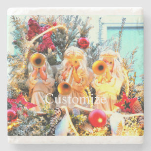 merry christmas angels trumpeting stone coaster