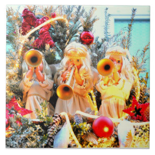 merry christmas angels trumpeting tile