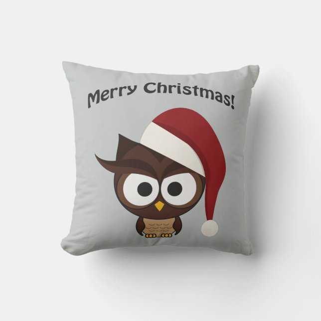 Merry Christmas Angry Owl Throw Pillow (Front)