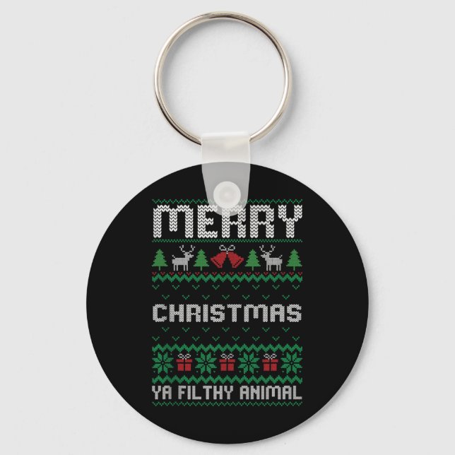 Merry Christmas Animal Filthy Ya Ugly Xmas Family  Keychain (Front)