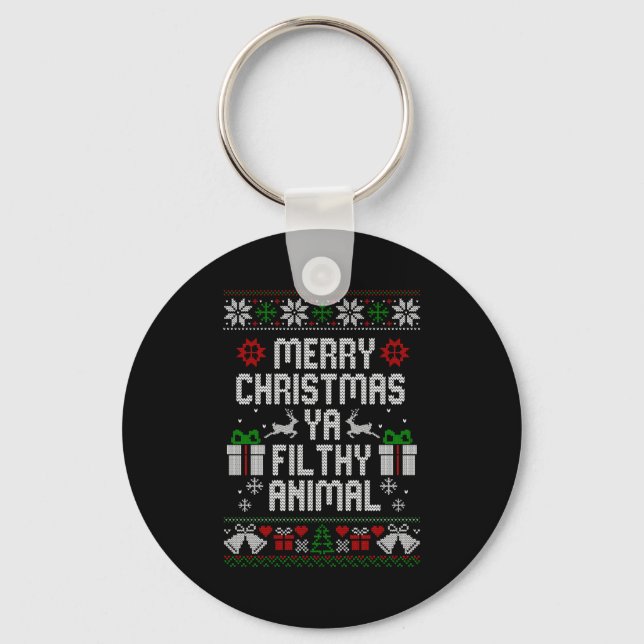Merry Christmas Animal Filthy Ya Xmas Pajama Long  Keychain (Front)