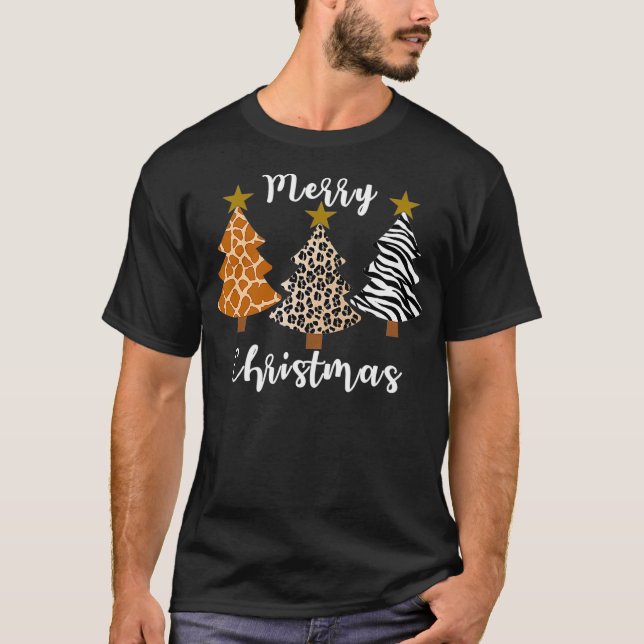 Merry Christmas Animal Leopard Zebra Giraffe Print T-Shirt (Front)