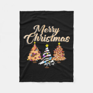 Merry Christmas Animal Print Tree Wildlife Safari Fleece Blanket