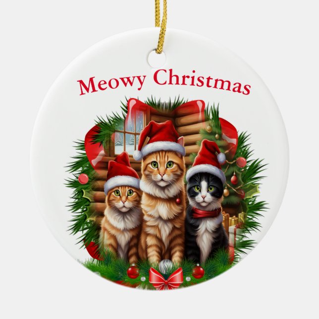 Merry Christmas animals Ceramic Ornament (Front)