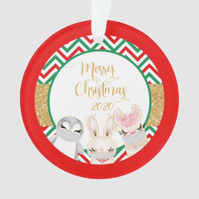 Merry Christmas Animals Face masks 2020 llama Ornament (Front)