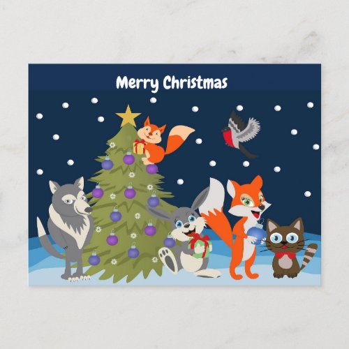 Merry Christmas Animals Holiday Postcard