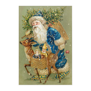 Merry Christmas, Antique Card, Santa and Reindeer Acrylic Print