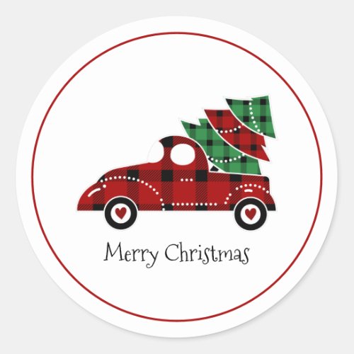 Merry Christmas Antique Red Truck Holiday Classic Round Sticker