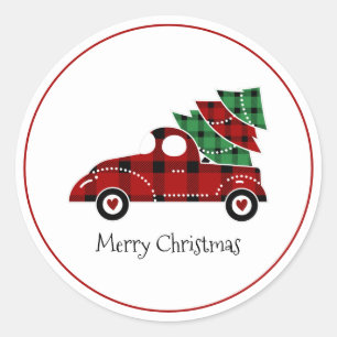 Merry Christmas Antique Red Truck Holiday Classic Round Sticker