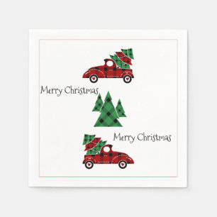 Merry Christmas Antique Red Truck Holiday Napkins