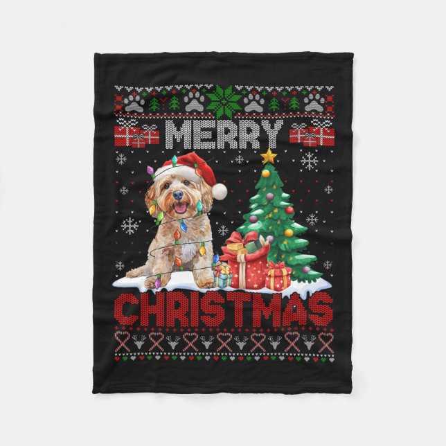 Merry Christmas Apoo Dog Lovers Family Ugly Xmas S Fleece Blanket (Front)
