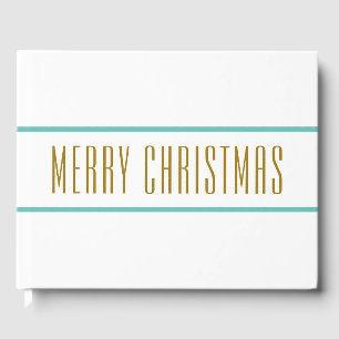 MERRY CHRISTMAS Aqua Mint Stripes On White Guest Book