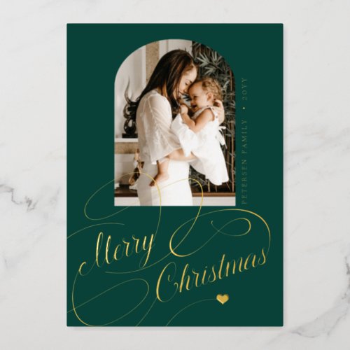 Merry Christmas arch photo real gold Foil Holiday Card