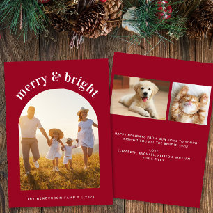 Merry Christmas Arch Photo Red Holiday Card