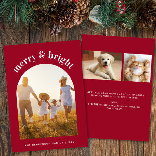 Merry Christmas Arch Photo Red Holiday Card