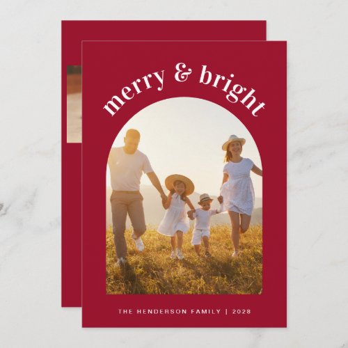 Merry Christmas Arch Photo Red Holiday Card