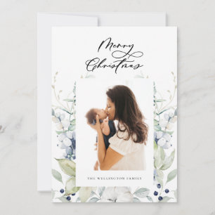 Merry Christmas Arctic Winter Botanical Photo Holiday Card