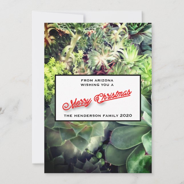 Merry Christmas Arizona Cactus Family Photo Holiday Card (Front)