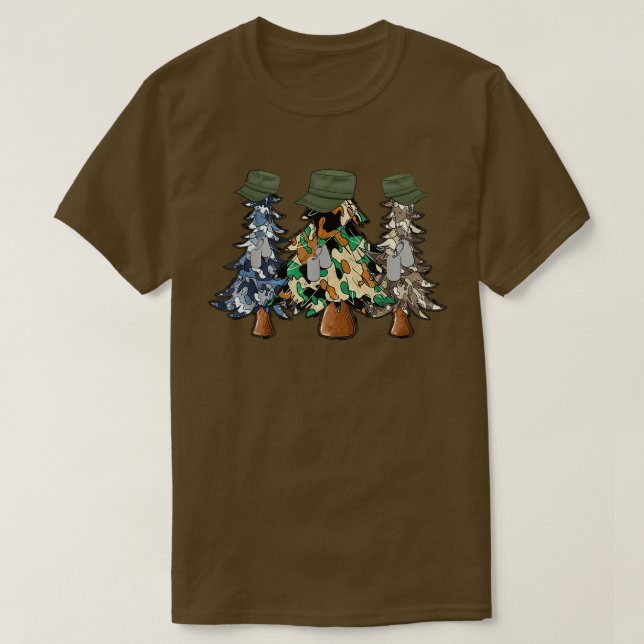 Merry Christmas Army Camouflage Xmas Trees Holiday T-Shirt (Design Front)