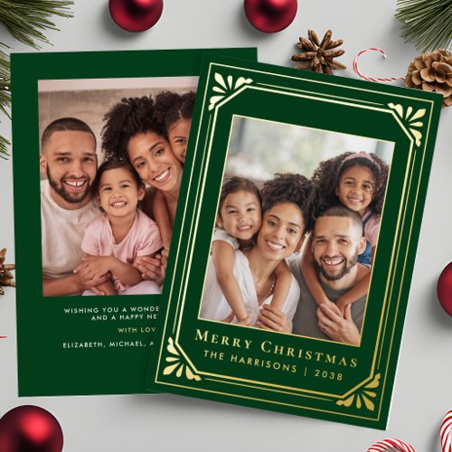 Merry Christmas Art Deco Photo Gold Foil Holiday Card