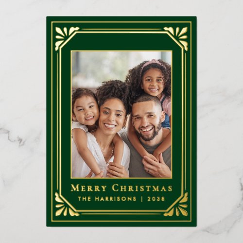 Merry Christmas Art Deco Photo Gold Foil Holiday Card