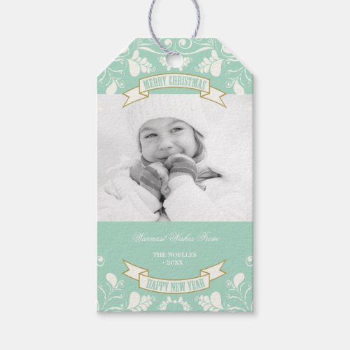 Merry Christmas Art Nouveau Floral Flourish Photo Gift Tags