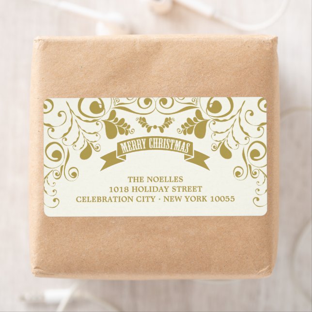 Merry Christmas Art Nouveau Floral Holiday Address Label (Insitu)
