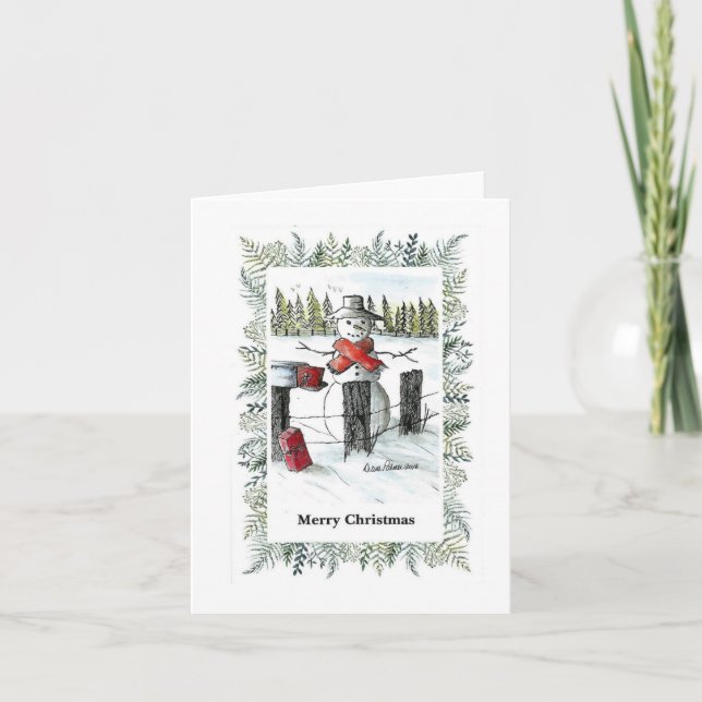 Merry Christmas, Artist Snowman Painting Print  Card (Front)