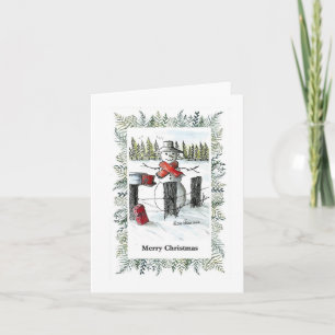 Merry Christmas, Artist Snowman Painting Print Card