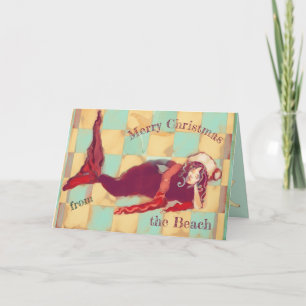 Merry Christmas Artsy Beach Mermaid Santa Holiday Card