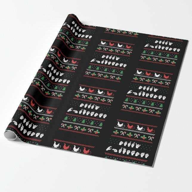 Merry Christmas - ASL American Sign Language I Wrapping Paper (Unrolled)
