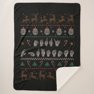 Merry Christmas - ASL American Sign Language II Sherpa Blanket